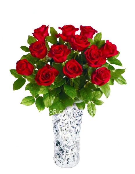 Bouquet di rose rosse confezionato.